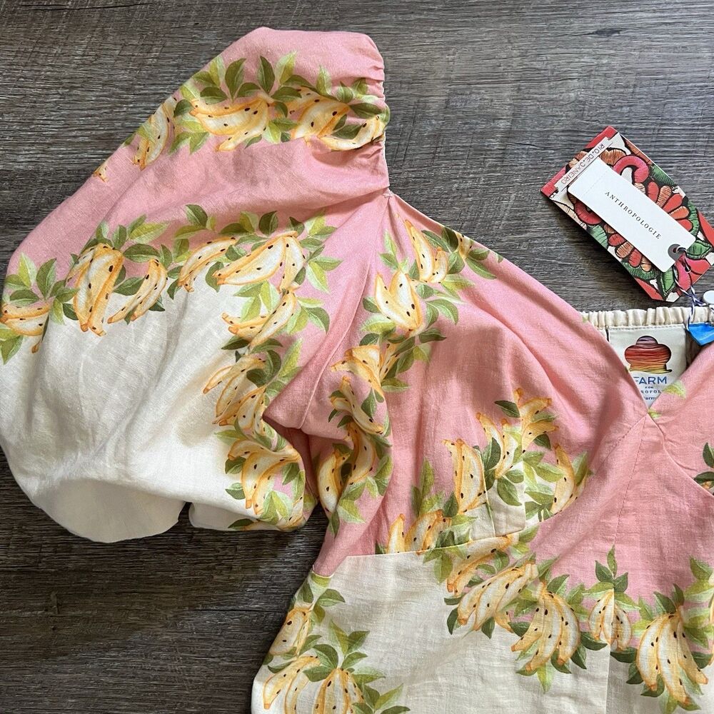 NWT Anthropologie FARM Rio Linen Blend Puff Sleeve Romper - Picture 4 of 15